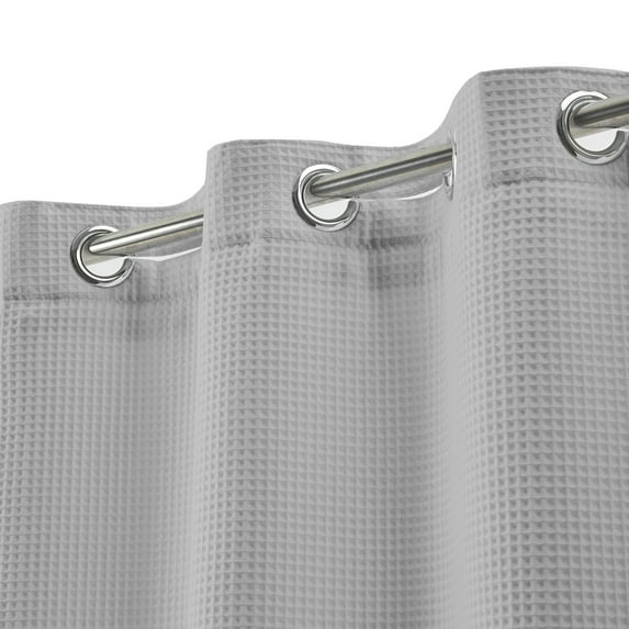 No Hook Required Waffle Weave Shower Curtain with Snap-in Fabric Liner, Cotton Blend Heavy Duty Hotel Bath Curtain, Lake Wanaka Gray -71" x 86"
