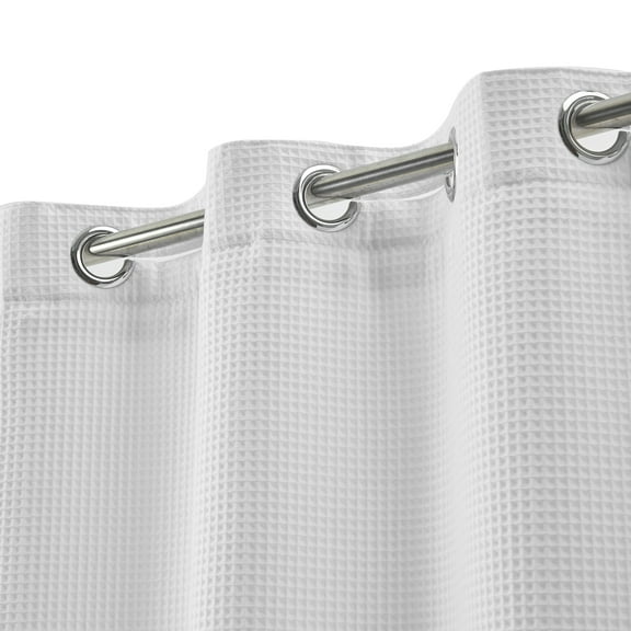 No Hook Required Waffle Weave Shower Curtain with Snap-in Fabric Liner, Hotel Quality, White -71" x 74"