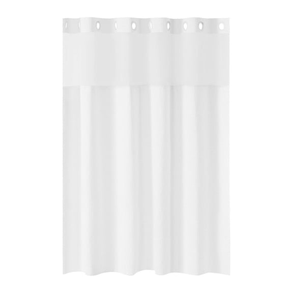 No Hook Shower Curtain 2-in-1, Waterproof Waffle Weave 74x71 in, Snap-in Liner, See-Through Window, Magnetic Weighted Hem, Bathroom Shower & Tub