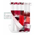 thumbnail image 1 of No Hook Shower Curtain with Snap in Liner, Abstract Geometric Red Oil Painting Hotel Shower Curtains for Bathroom, Washable Shower Curtain Liner Set with Mesh Top Window, 72"x84", 1 of 6