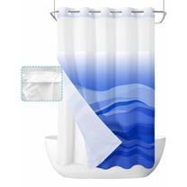 No Hook Shower Curtain with Snap in Liner, Blue Ombre Ocean Wave Gradient Hotel Shower Curtains for Bathroom, Washable Shower Curtain Liner Set with Mesh Top Window, 54"x78"