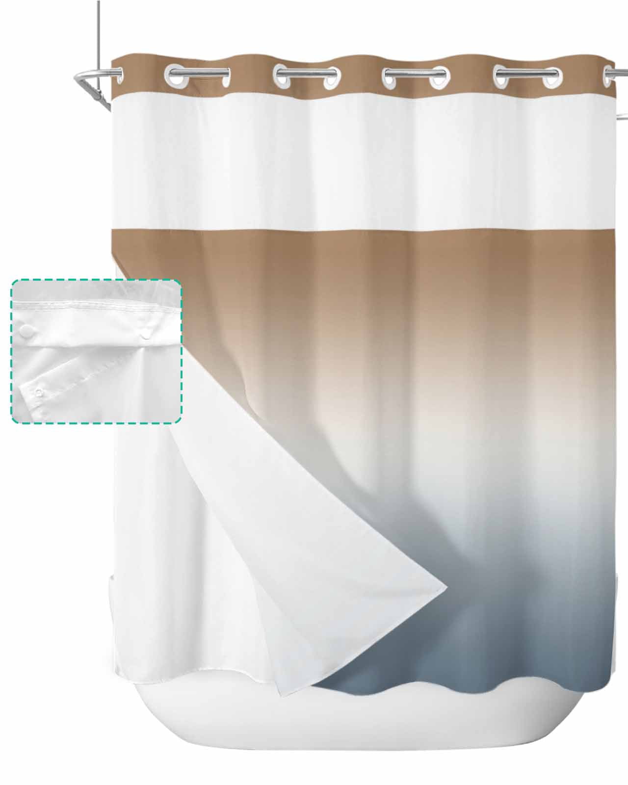 No Hook Shower Curtain with Snap in Liner, Brown Grey Gradient Hotel ...