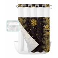 thumbnail image 1 of No Hook Shower Curtain with Snap in Liner, Christmas Snowflakes with Plants Black Texture Hotel Shower Curtains for Bathroom, Washable Shower Curtain Liner Set with Mesh Top Window, 60"x72", 1 of 6