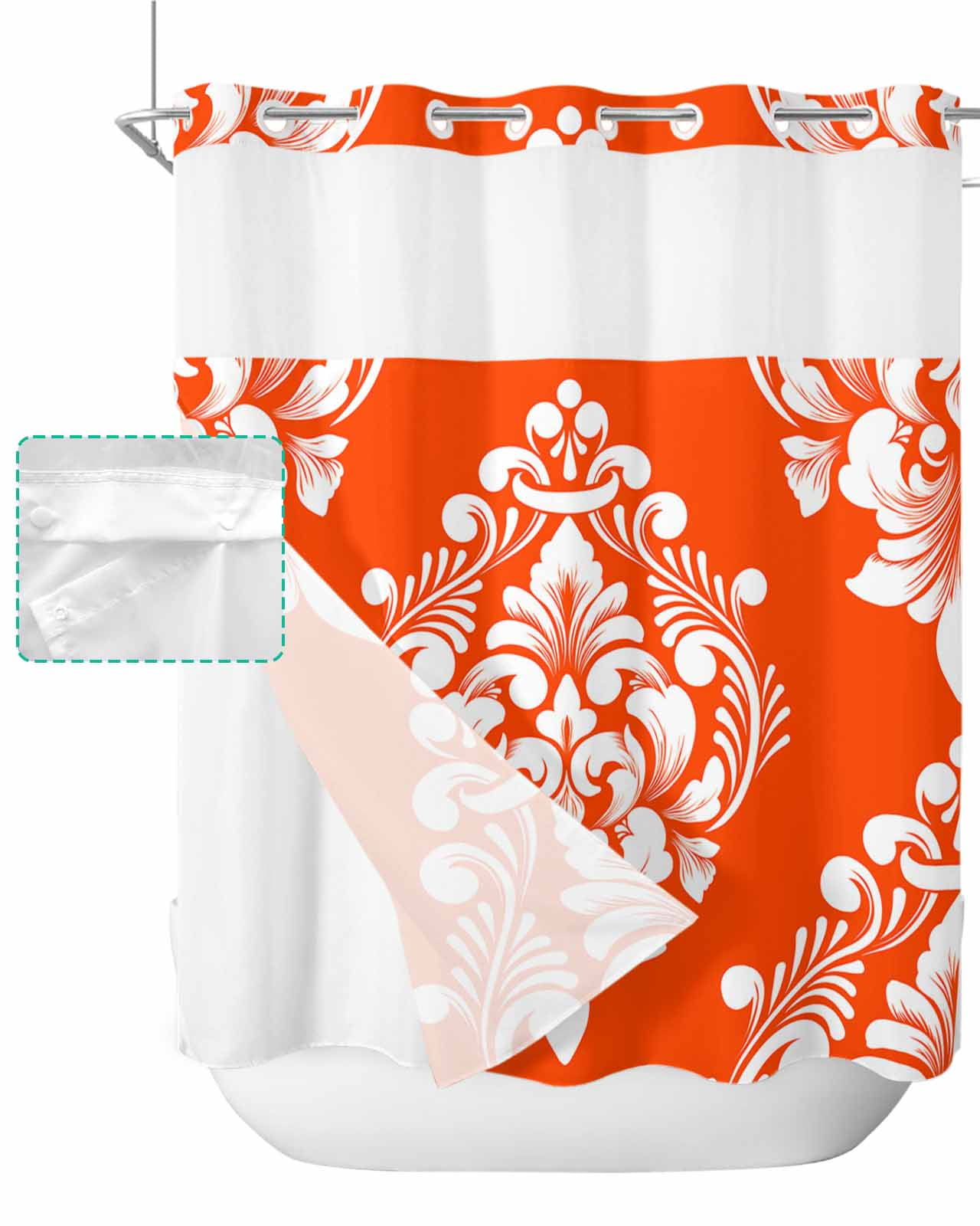 Gibelle No-Hook Waffle Weave Shower Curtain Set - 72x74 Inch, Burnt Orange, With Removable Snap-in Liner & Mesh Window