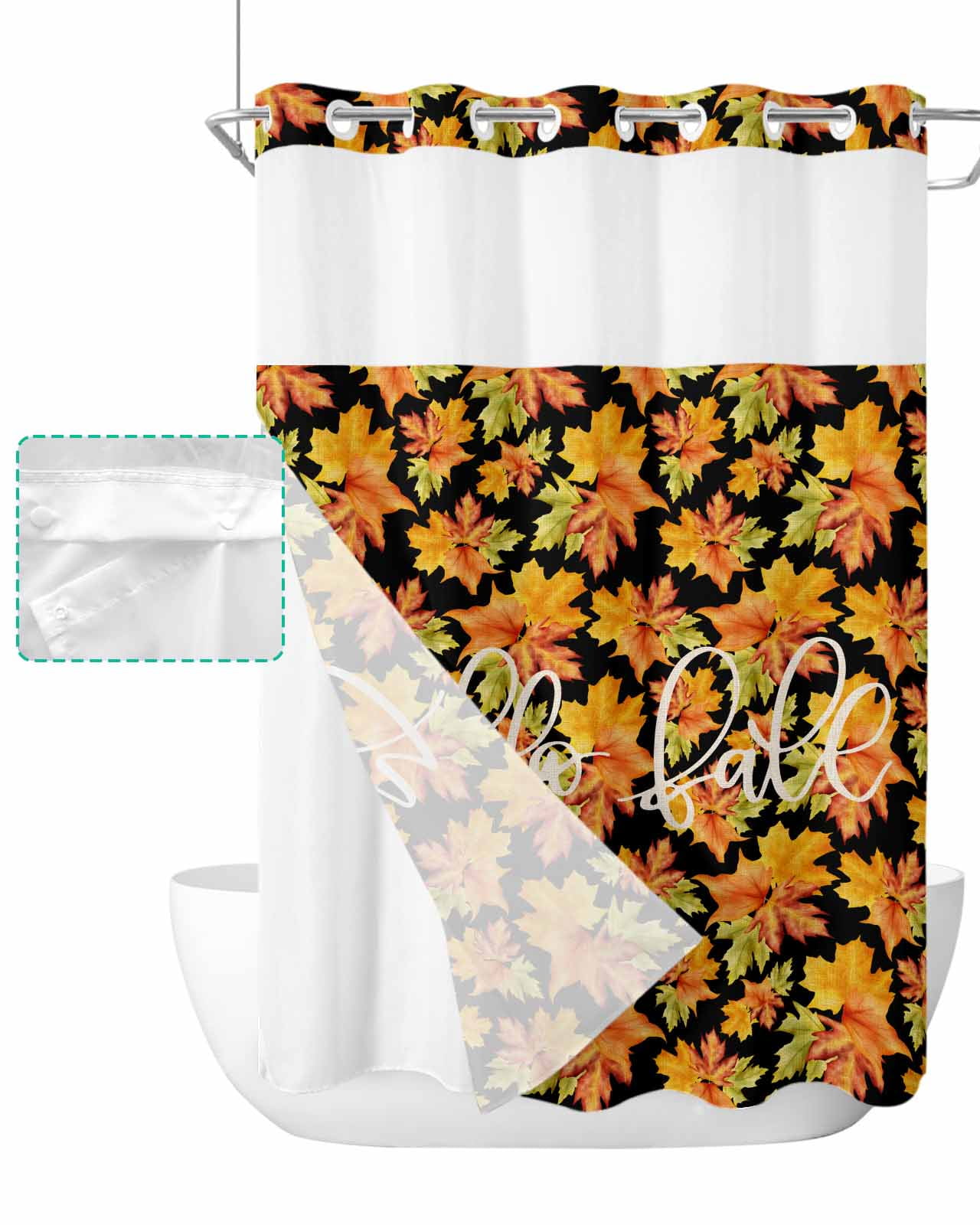 No Hook Shower Curtain with Snap in Liner, Fall Thanksgiving Maple