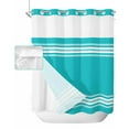 thumbnail image 1 of No Hook Shower Curtain with Snap in Liner, Farmhouse Aqua White Stripe Hotel Shower Curtains for Bathroom, Washable Shower Curtain Liner Set with Mesh Top Window, 66"x72", 1 of 6