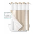 thumbnail image 1 of No Hook Shower Curtain with Snap in Liner, Farmhouse Khaki White Stripe Hotel Shower Curtains for Bathroom, Washable Shower Curtain Liner Set with Mesh Top Window, 72"x84", 1 of 6