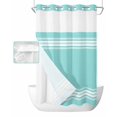 thumbnail image 1 of No Hook Shower Curtain with Snap in Liner, Farmhouse Teal White Stripe Hotel Shower Curtains for Bathroom, Washable Shower Curtain Liner Set with Mesh Top Window, 54"x78", 1 of 6