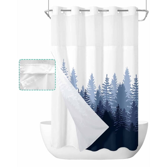 No Hook Shower Curtain with Snap in Liner, Forest Gradient Abstract Blue Purple Hotel Shower Curtains for Bathroom, Washable Shower Curtain Liner Set with Mesh Top Window, 36"x78"
