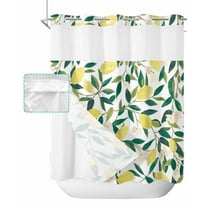 No Hook Shower Curtain with Snap in Liner, Fruits Yellow Lemon Green Leaves Flower Hotel Shower Curtains for Bathroom, Washable Shower Curtain Liner Set with Mesh Top Window, 72"x72"