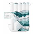 thumbnail image 1 of No Hook Shower Curtain with Snap in Liner, Gradient Ocean Waves Turquoise Teal Gradient Waves Hotel Shower Curtains for Bathroom, Washable Shower Curtain Liner Set with Mesh Top Window, 72"x84", 1 of 6