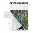 thumbnail image 1 of No Hook Shower Curtain with Snap in Liner, Hand Drawn Animal Green Peacock Hotel Shower Curtains for Bathroom, Washable Shower Curtain Liner Set with Mesh Top Window, 72"x96", 1 of 6