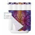 thumbnail image 1 of No Hook Shower Curtain with Snap in Liner, Honeycomb Gold Blue Purple Gradient Geometric Hotel Shower Curtains for Bathroom, Washable Shower Curtain Liner Set with Mesh Top Window, 72"x72", 1 of 6
