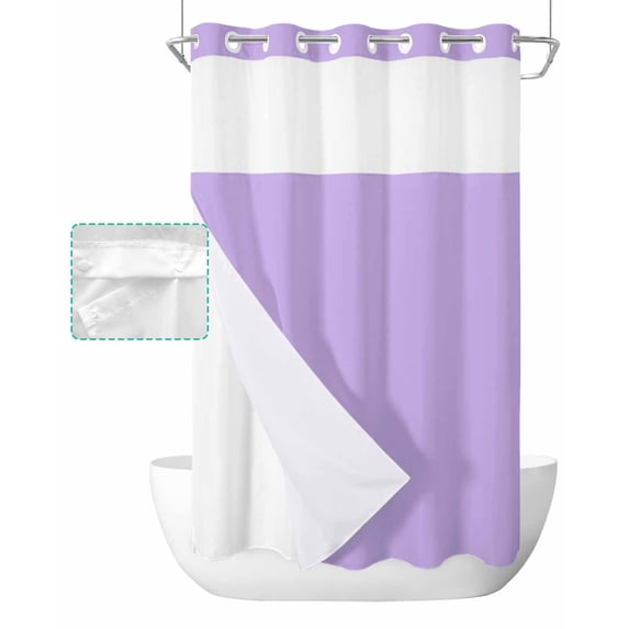 No Hook Shower Curtain with Snap in Liner, Lavender Purple Solid Color Hotel Shower Curtains for Bathroom, Washable Shower Curtain Liner Set with Mesh Top Window, 36"x78"