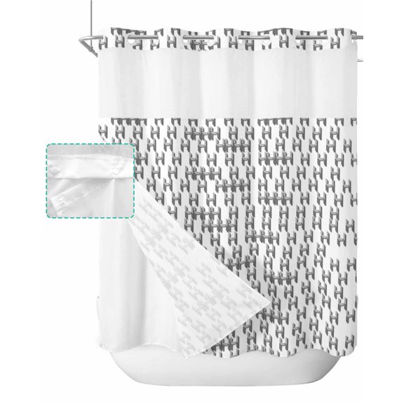 No Hook Shower Curtain with Snap in Liner, Letter H Geometric Pixel Style Modern Hotel Shower Curtains for Bathroom, Washable Shower Curtain Liner Set with Mesh Top Window, 72”x78”