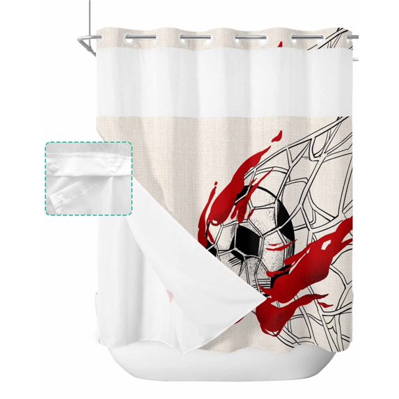 No Hook Shower Curtain with Snap in Liner, Love Football Line Art Hotel Shower Curtains for Bathroom, Washable Shower Curtain Liner Set with Mesh Top Window, 72”x78”