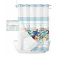 thumbnail image 1 of No Hook Shower Curtain with Snap in Liner, Ocean Starfish Seashell Coral Teal Striped Hotel Shower Curtains for Bathroom, Washable Shower Curtain Liner Set with Mesh Top Window, 60"x72", 1 of 6
