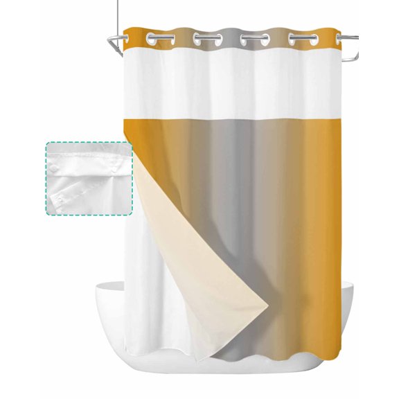 No Hook Shower Curtain with Snap in Liner, Orange and Grey Gradient Hotel Shower Curtains for Bathroom, Washable Shower Curtain Liner Set with Mesh Top Window, 72"x96"