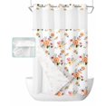 thumbnail image 1 of No Hook Shower Curtain with Snap in Liner, Orange and Pink Flowers Summer Floral Watercolor Hotel Shower Curtains for Bathroom, Washable Shower Curtain Liner Set with Mesh Top Window, 36"x78", 1 of 6