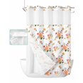thumbnail image 1 of No Hook Shower Curtain with Snap in Liner, Orange and Pink Flowers Summer Floral Watercolor Hotel Shower Curtains for Bathroom, Washable Shower Curtain Liner Set with Mesh Top Window, 72"x84", 1 of 6
