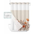 thumbnail image 1 of No Hook Shower Curtain with Snap in Liner, Orange Poppy Flowers Watercolor Floral Plants Retro Linen Shower Curtains for Bathroom, Washable Shower Curtain Liner Set with Mesh Top Window, 72"x96", 1 of 6