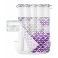 No Hook Shower Curtain with Snap in Liner, Purple Grey Morocco