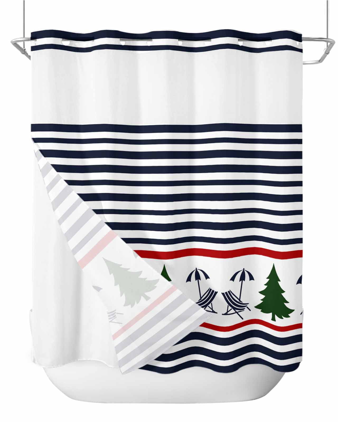 No Hook Shower Curtain and Snap in Liner Set, Christmas Fabric Bathroom