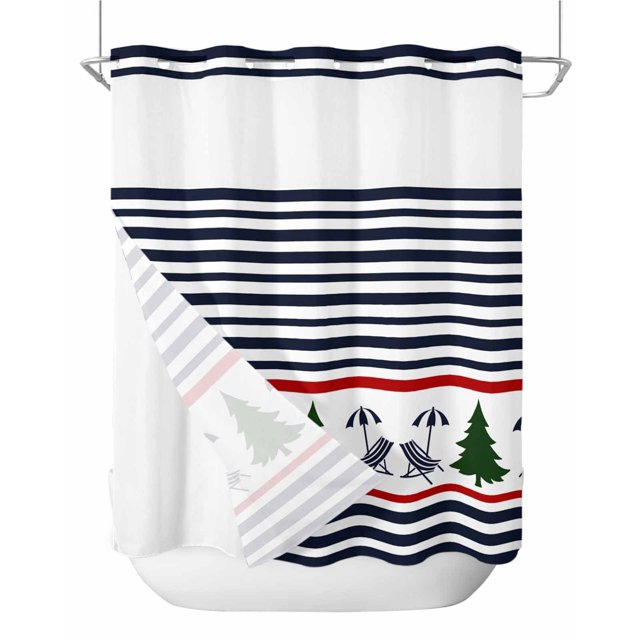 No Hook Shower Curtain and Snap in Liner Set, Christmas Fabric Bathroom