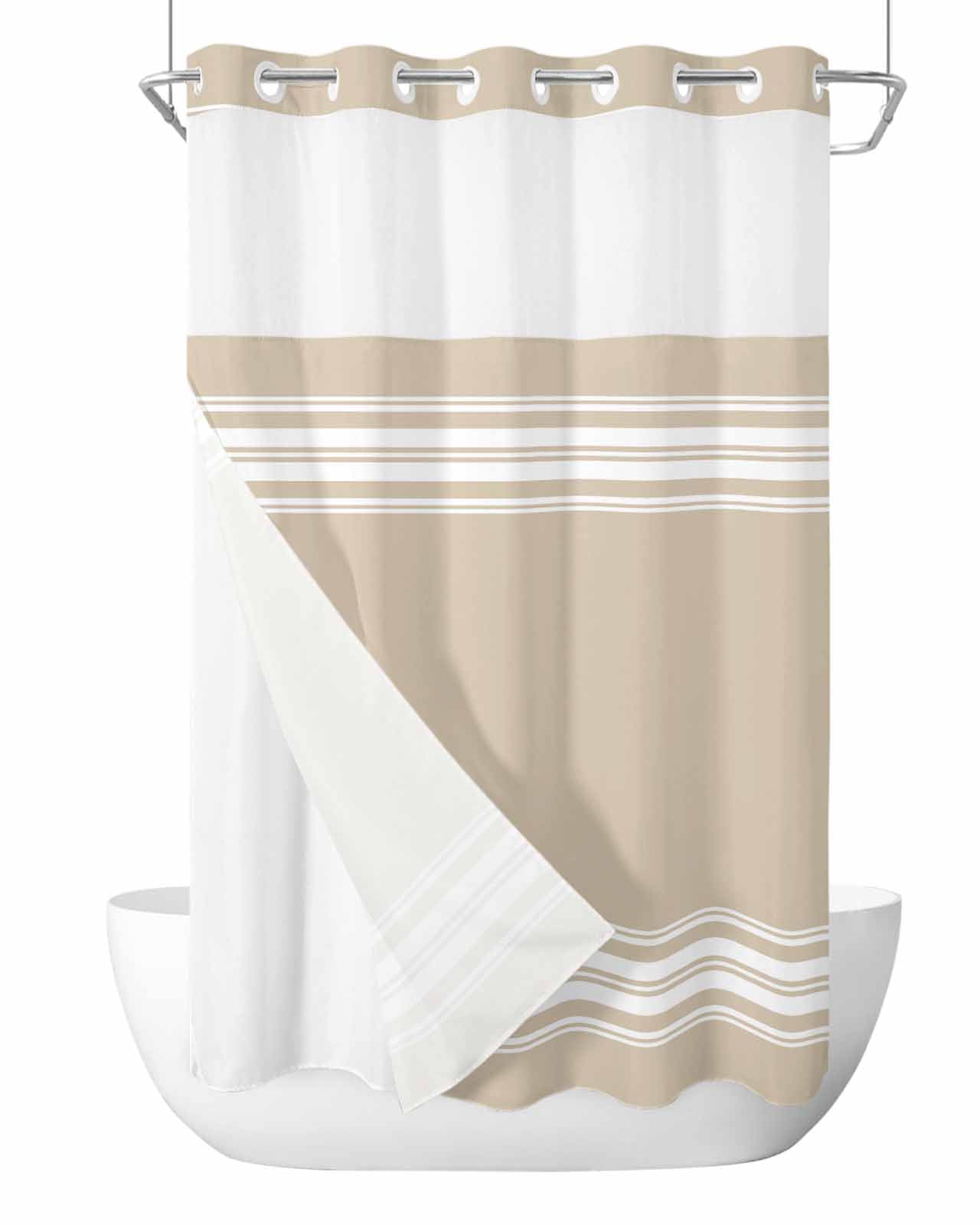 No Hook Farmhouse Shower Curtain Ruffle Shower Curtain With Snap-in Liner -  Vintage Farmhouse Style With See-Through Window No-hook Curtain Set, image size:1280x1600