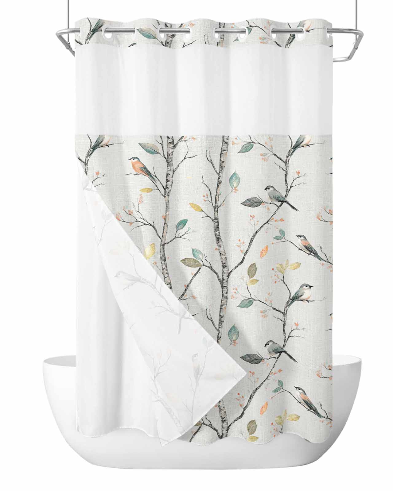 No Hook Shower Curtain and Snap in Liner Set, Vintage Botanical Fabric ...