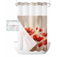 thumbnail image 1 of No Hook Shower Curtain with Snap in Liner, Spring Floral Watercolor Poppy Oil Painting Hotel Shower Curtains for Bathroom, Washable Shower Curtain Liner Set with Mesh Top Window, 36"x78", 1 of 6