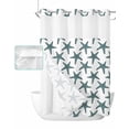 thumbnail image 1 of No Hook Shower Curtain with Snap in Liner, Summer Aqua Green Starfish Texture White Hotel Shower Curtains for Bathroom, Washable Shower Curtain Liner Set with Mesh Top Window, 60"x72", 1 of 6