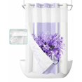 thumbnail image 1 of No Hook Shower Curtain with Snap in Liner, Summer Flowers Eucalyptus Plants Glass Vase Purple Striped Shower Curtains for Bathroom, Washable Shower Curtain Liner Set with Mesh Top Window, 36"x72", 1 of 6