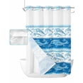 thumbnail image 1 of No Hook Shower Curtain with Snap in Liner, Summer Ocean Dolphin Sea Wave Blue Abstract Hotel Shower Curtains for Bathroom, Washable Shower Curtain Liner Set with Mesh Top Window, 48"x72", 1 of 6
