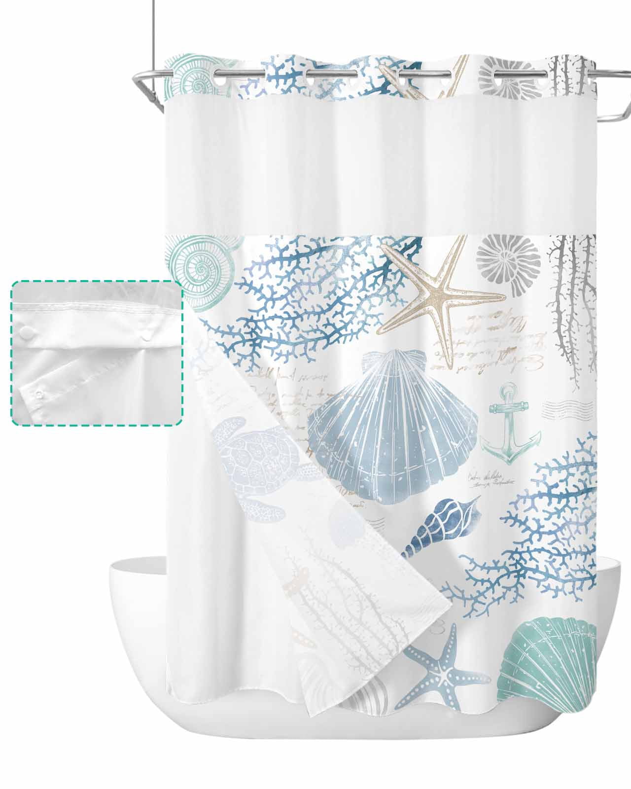 Navy Blue Waffle Weave Shower Curtain 71x86 Inch | No Hook Design With Snap-in Liner, 230GSM Heavy Fabric