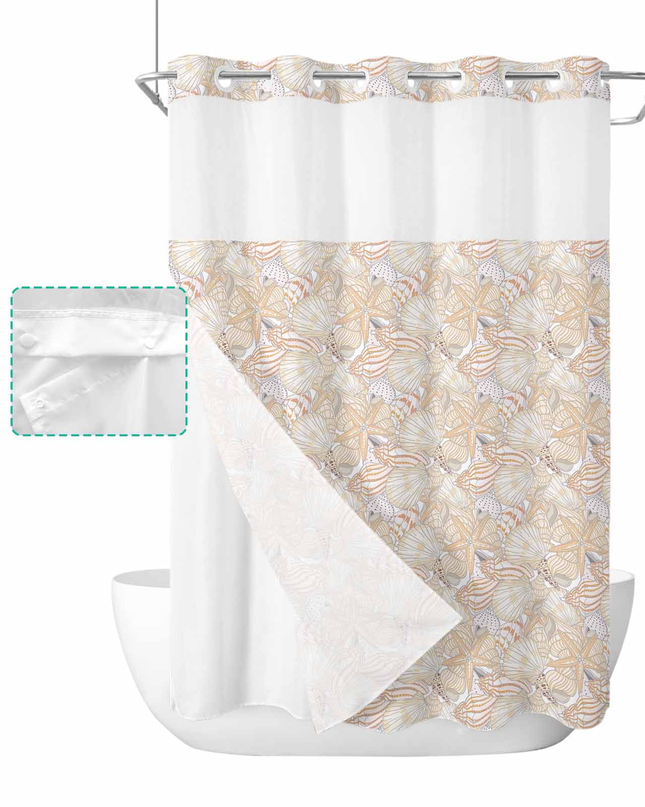 No Hook Shower Curtain with Snap in Liner Vintage Ocean Starfish Coral ...