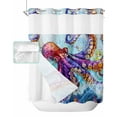 thumbnail image 1 of No Hook Shower Curtain with Snap in Liner, Watercolor Summer Ocean Octopus Blue Hotel Shower Curtains for Bathroom, Washable Shower Curtain Liner Set with Mesh Top Window, 66"x72", 1 of 6