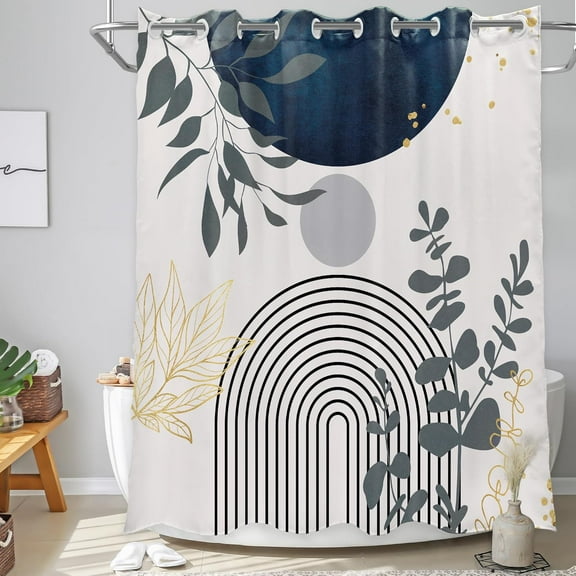 No Hook Shower Curtain for Bathroom Decor 72Wx72H Boho Modern Mid Century Art Printed Fabric Polyester Waterproof