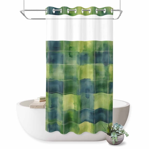 No Hook Shower Curtain with Built-in Rings - Plaid Washable Waterproof Fabric Bathroom Curtains for Hotel,Rentals, Stall 36 X 72 Inch Abstract Art