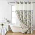 thumbnail image 1 of No Hook Shower Curtain with Snap in Liner Blue Floral Cotton Linen Cottagecore Shower Curtain for Bathroom 72" W x 75" L, 1 of 7