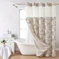 thumbnail image 1 of No Hook Shower Curtain with Snap in Liner Gray Floral Cotton Linen Cottagecore Shower Curtain for Bathroom 72" W x 75" L, 1 of 14