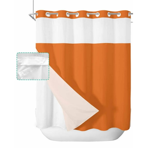 No Hook Shower Curtain with Snap in Liner, Orange Hotel Shower Curtains for Bathroom, Washable Shower Curtain Liner Set with Mesh Top Window, 72"x72"
