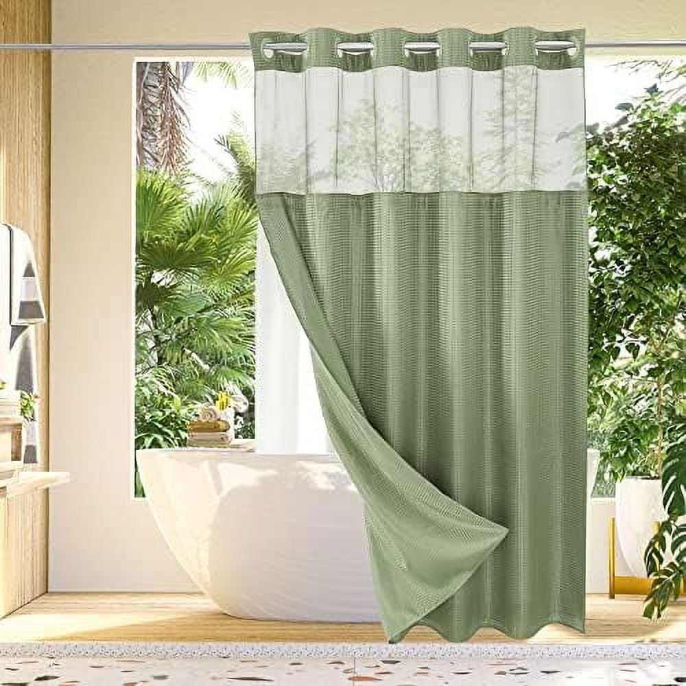 No Hook Waffle Weave Shower Curtain with Snapin Fabric Liner Set for