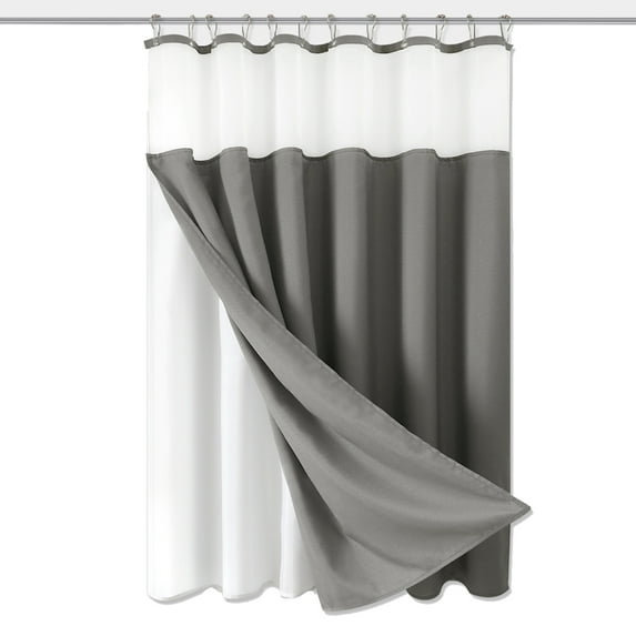 No Hooks Needed Linen Textured Shower Curtain with Snap-in Fabric Liner Set,Grey Hotel Luxury Decor Shower Curtains for Bathroom - 183*198cm