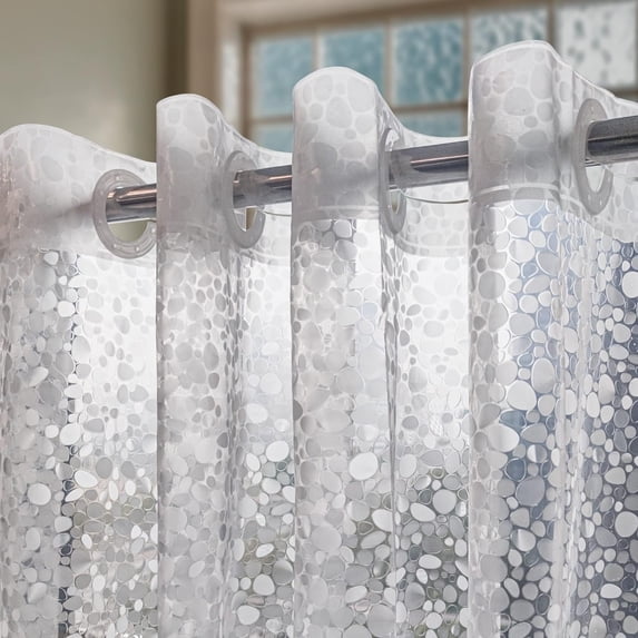 No Hooks Needed Waterproof Shower Curtain Liner PEVA 71" x 74" Hookless for Bathroom Goose Soft Stone Shower Curtains