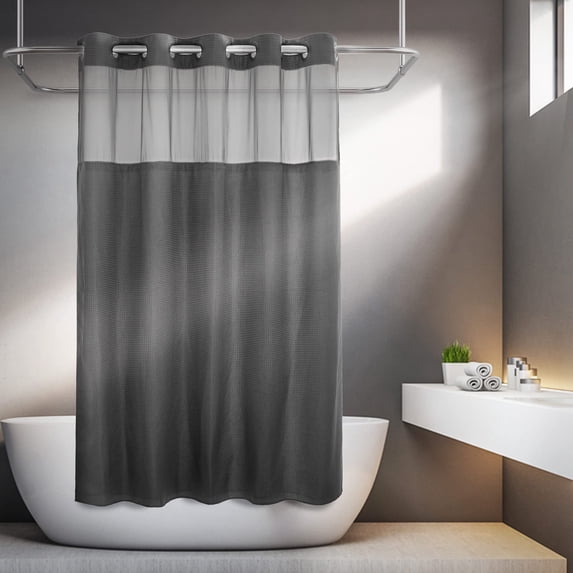 No Hooks Required Waffle Weave Shower Curtain with Snap in Liner - 71W x 74H,Hotel Grade,Spa Like Bath Curtain,Graphite Grey