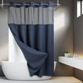 thumbnail image 1 of No Hooks Required Waffle Weave Shower Curtain with Snap in Liner - 71W x 74H,Hotel Grade,Navy, 1 of 5