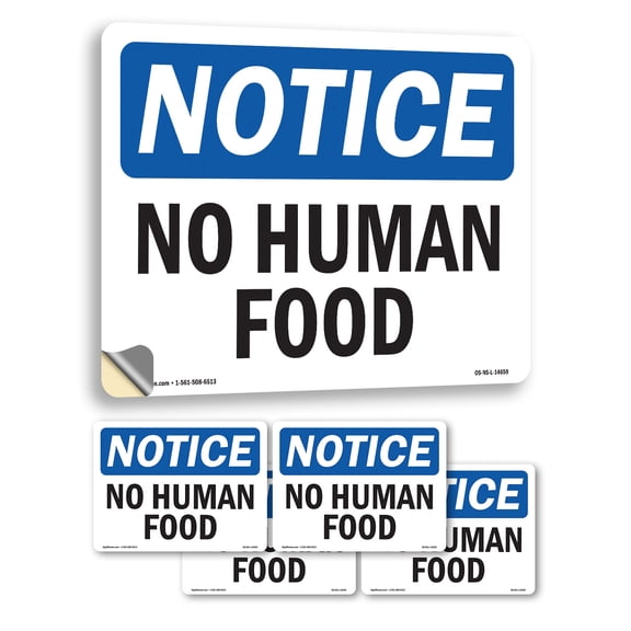 No Human Food OSHA Notice Vinyl Decal Label 5 Inch x 3.5 Inch - 5 Pack