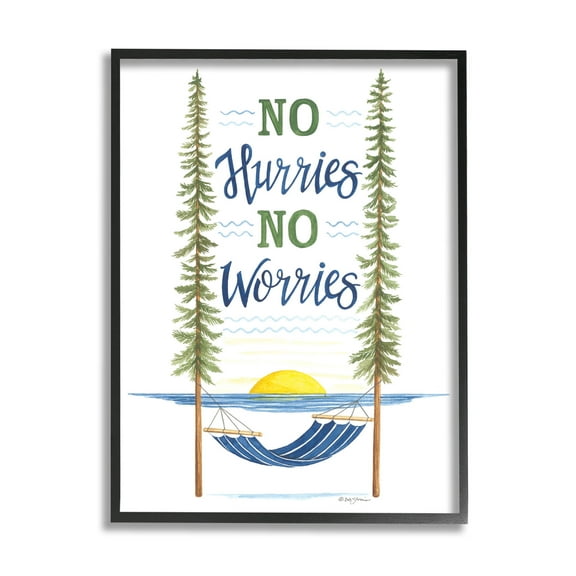 No Hurries Worries Hammock Scene Inspirational Graphic Art Black Framed Art Print Wall Art