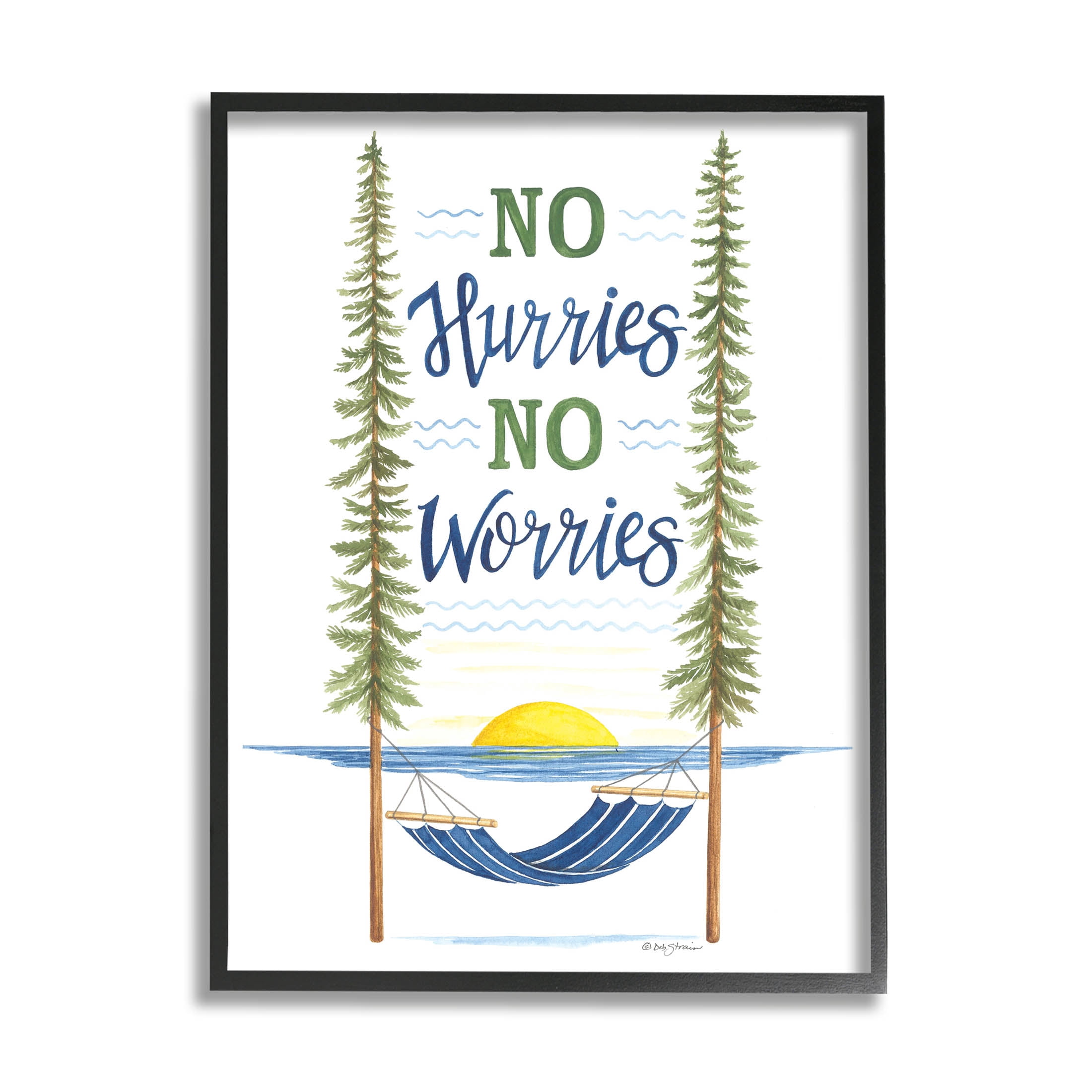 No Hurries Worries Hammock Scene Inspirational Graphic Art Black Framed Art Print Wall Art